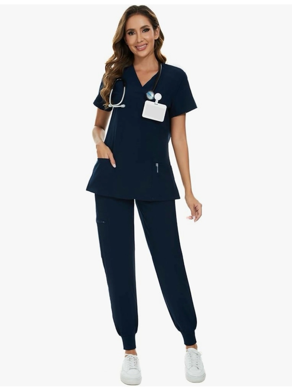 Women's Navy V-Neck Scrub Set - Classic Comfort